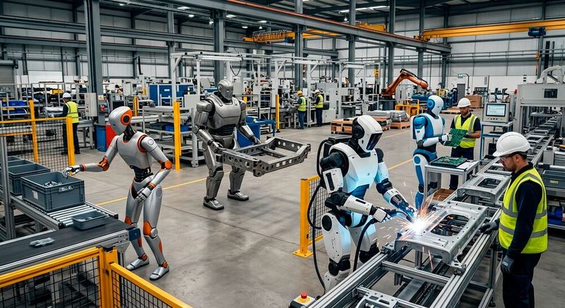 Humanoide Roboter in der Industrie: Trotz beeindruckender Fortschritte befinden sich viele Systeme noch in der Pilotphase.(Bild:  KI-generiert)
