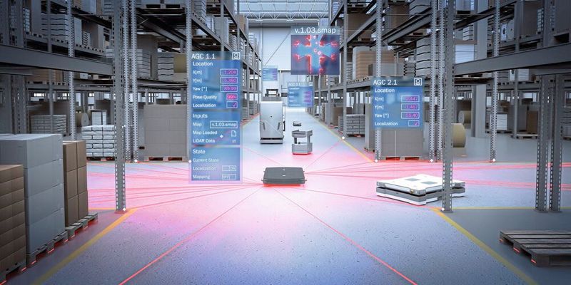 Mit der Lokalisierungslösung „LiDAR-LOC“ bleiben FTF auch dann in der Spur, wenn ein magnetisches oder optisches Führungsband einmal fehlen sollte. (Bild: Sick)