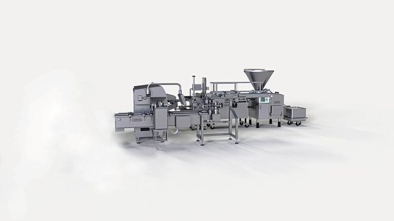 The fully automatic grouping system Linkloader LL335 for fresh sausages filled in various types of casing. (Vemag)