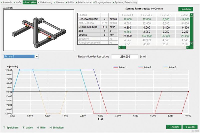 Eingabe der Lastzyklen in Bearinx® Easy Linearsystem mit grafischer Darstellung. (Bild: Schaeffler)