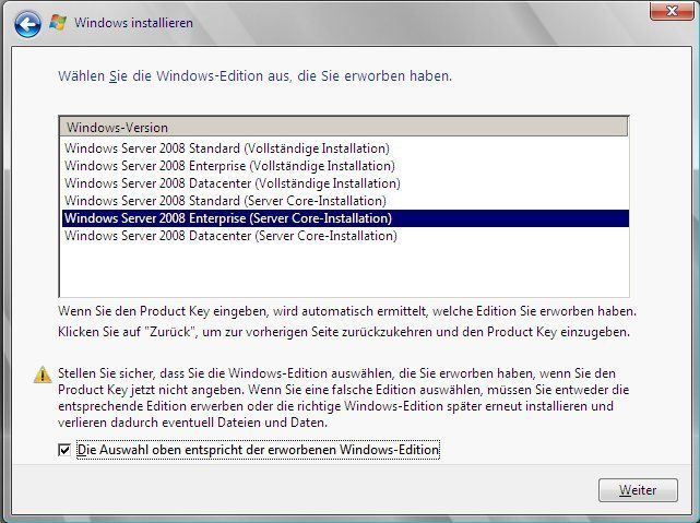 Bild 1: Auswahl von Server Core im Installationsassistenten. (Archiv: Vogel Business Media)