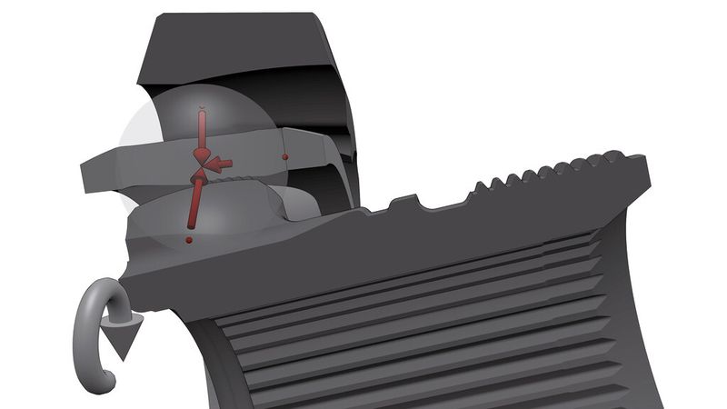 Durch die räumliche Lage entsteht bei gestrecktem Gelenk und anliegendem Drehmoment zwischen Außenring und Innennabe eine dritte, ausgleichende Kraft, die auf den Kugelkäfig einwirkt. Diese variiert im Verlauf der Gelenkumdrehung. (Bild: Neumayer Tekfor)