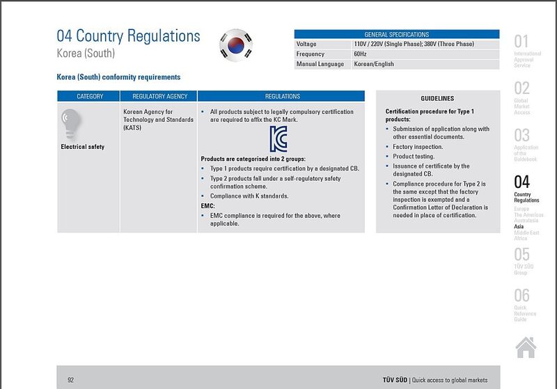 TÜV-SÜD-Broschüre Quick access to global markets: Landesspezifische Vorschriften von Korea (Bild: TÜV SÜD)