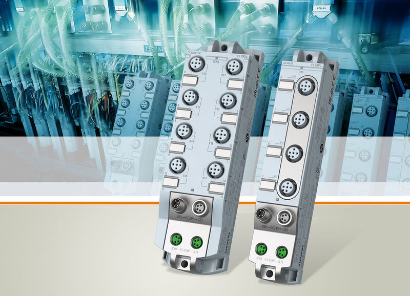 Die Produktlinie der besonders kompakten IO-Systeme Simatic ET 200AL in hoher Schutzart IP65/67 erweitert Siemens um Module mit M12-Anschlusstechnik, höherem Ausgangsstrom und größerem Abstand zueinander. (Bild: www.siemens.com/press)