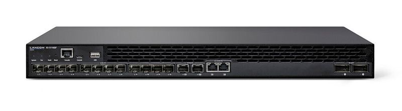 Mittels 14 SFP+-Ports zur Aggregation von Access Switches und zweier QSFP+ Uplink-Ports bietet der Lancom XS-5116QF 10G Switch Glasfaser-Performance als übergeordnete Instanz in mittelgroßen, verteilten Netzwerken mit hohen Datendurchsätzen. Abhängig von der Größe der Installation kann der Aggregation Switch in der Netzwerktopologie entweder auf oberster Ebene zum WAN als Collapsed Backbone (Two-Tier-Design) oder als Distribution Switch zwischen Core Switch und den Access Switches (Three-Tier-Design) integriert werden. (Lancom Systems)