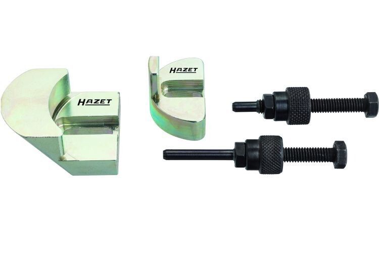 Der Werkzeugsatz umfasst jeweils einen Gleitschuh zur Montage und Demontage. (Foto: Hazet)