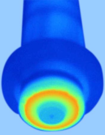 Bild 5: Vergleich der Temperaturverläufe an der Spindelnase- und Welle, Daten zum Versuchsaufbau: 1.Vergleichsmessung bei Maximaldrehzahl und Temperatursättigung; 2. Kühlmedium Cool-X (Motorex); 3.  Durchflussmenge 1.5 l/min durch die Spindelwelle 10 l/min durch Stator und Lager.  (Bild: Fischer)