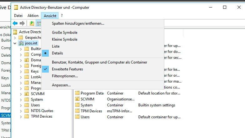Damit alle Optionen für Organisationseinheiten verfügbar sind, müssen in der Konsole die erweiterten Features aktiviert werden. (Joos / Microsoft)
