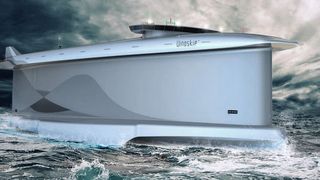 Der Rumpf der Vindskip dient als Segel und soll das Schiff vor allem auf dem offenen Meer antreiben. (Bild: Lade)