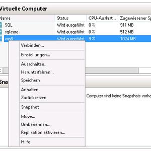 Abbildung 1: Erstellen von Snapshots in Hyper-V 3.0