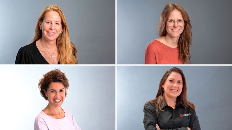 Wegbereiterinnen im technischen Sektor: Ghislaine Duijmelings, Geschäftsführerin (l. o.), Karin Schneider, Head of HR (r. o.), Kristina Voosholz, Akquisition & Einkauf (l. u.) und Nancy Castañeda, Projektmanagerin (r. u.).  (Bild: Surplex)