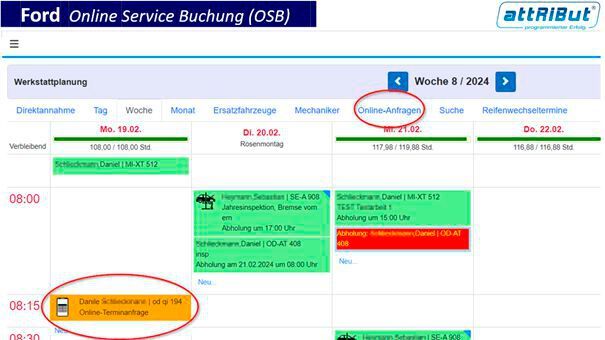 Die Werkstatt-Termine werden in Echtzeit mit der Werkstattplanung des DMS synchronisiert.(Bild:  Attribut)