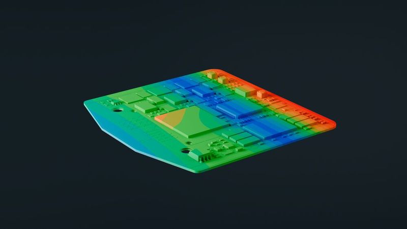 SimSolid Simulationsergebnis Leiterplatte - Altair SimSolid wird Ingenieure in die Lage versetzen, die Komplexität von Leiterplatten und ICs ohne Vereinfachung zu handhaben und zu simulieren. (Bild: Altair Engineering GmbH)