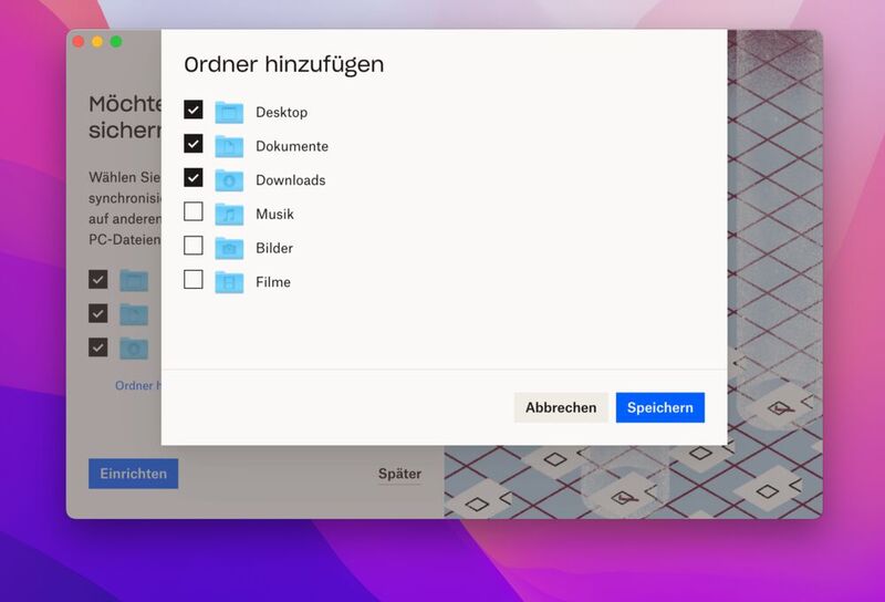 Mit Dropbox können auch lokale Verzeichnisse auf dem Mac in die Cloud gesichert werden. (Bild: Joos (Screenshot))