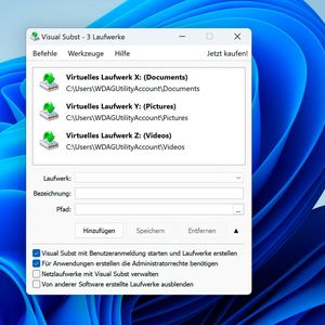 Die virtuellen Laufwerke lassen sich in Visual Subst bequem verwalten.(Bild:  Joos – Visual Subst)