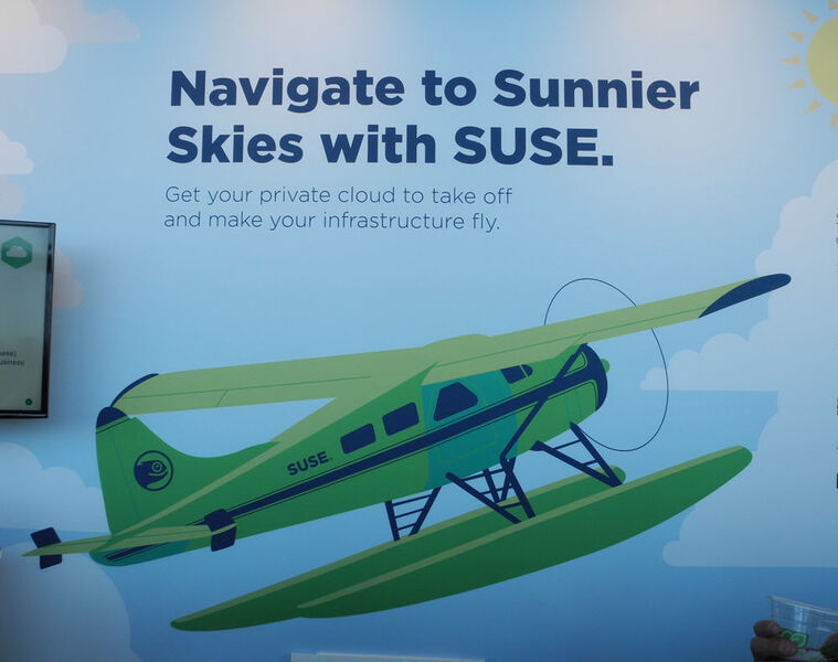 SUSE griff am Stand ein Kennzeichen Vancouvers auf. Die Stadt hat den größten Verkehr mit Wasserflugzeugen in Kanada. (Ludger Schmitz / CC BY 3.0)