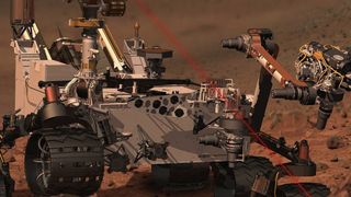 Das Lasermodul der Marssonde Curiosity in Aktion: es enthält 630 Tantal-Multianoden-Kondensatoren und dient zur Analyse der chemischen Zusammensetzung von Marsgestein (Bild: NASA)