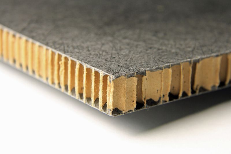 Der Kern der Sache: Honigwaben aus Papier mit schwarzer PUR-GF-Deckschicht. (Bild: Hennecke)
