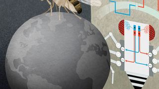 HS-Zellen im Fliegenhirn reagieren auf großflächige, horizontale Bewegungen der Umwelt. Mit diesen Informationen können die Zellen die Beine der Fliege auf der rechten oder der linken Körperseite bremsen und so eine Drehung einleiten. (© MPI für Neurobiologie / Kuhl )