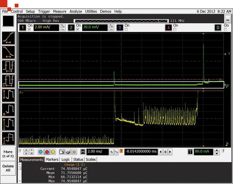 Bild 4-4: Mit den Oszilloskopen der Infiniium- und InfiniiVision-Serie ist die genutzte Stromkapazität in Ah direkt darstellbar. (dataTec)