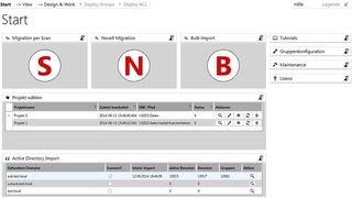 Der Startbildschirm von Migraven 2.0 bietet die Optionen „Migration per Scan“, „Novell-Migration“ und „Bulk-Import“. (Bild: Aikux.com)