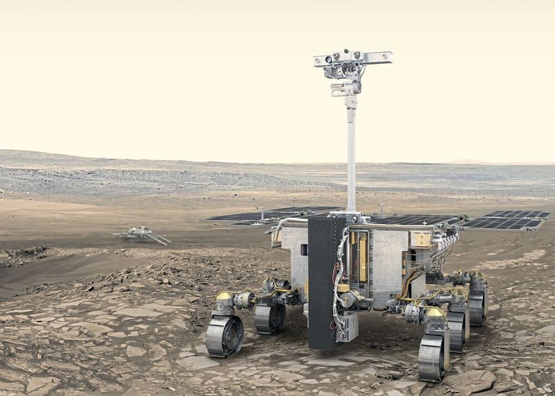 Die ExoMars der ESA soll ab 2020 auf dem Mars nach Spuren von Leben suchen. Antriebssysteme von Maxon bewegen den Rover durch die Kraterlandschaft. (Maxon Motor)