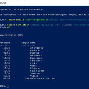 Die Verbindungen des Windows Admin Centers in der PowerShell exportieren.