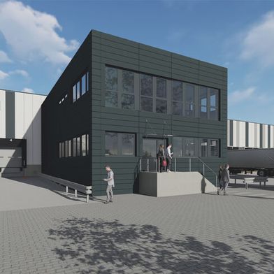 So sieht die Gebäudefront des neuen Frischelagers von Bünting aus. (Bild: Goldbeck)