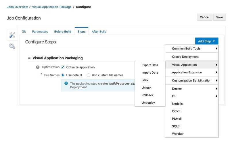 Das Visual Builder Studio von Oracle bietet unter anderem die Möglichkeit, einzelne Schritte wie die Paketierung granular im Voraus festzulegen. (Oracle)