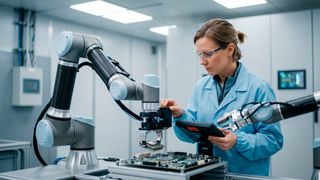 Collaborative Industry brings people and robots together. (Image: ©Emma - stock.adobe.com / AI-generated)