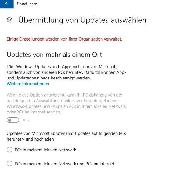 Wie bei den Vorgängern von Windows 10, blendet Windows einen Hinweis in den Einstellungen ein, wenn bestimmte Konfigurationen durch Gruppenrichtlinien gesteuert sind. Die jeweilige Einstellung wird dann ausgegraut. (Joos)