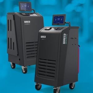 Auch bei der 7er-Serie können Werkstätten zwischen einem Standardmodell (ASC 7.3 für Pkw/Lkw bzw. ASC 7.4 für größere Kältemittelvolumen) und einem sogenannten Low-Emission-Modell wählen. (Bild:  Waeco)