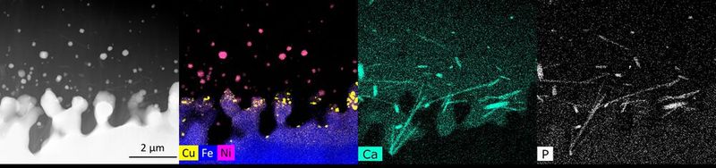 Elementverteilung an der Grenzfläche eines Elektrodenwerkstoffs. (Bild: Fraunhofer IMWS)