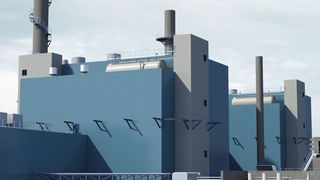 Modellhafte Darstellung des neuen, hocheffizienten und modernen Gas- und Dampfturbinenkraftwerks, das Evonik im Chemiepark Marl errichten wird. (Evonik)