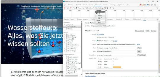Ein Service-Worker in den Chrome DevTools.(Bild:  BMW / Google)