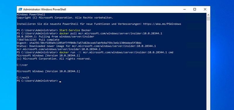 Windows Server 2022 als Container-Host betreiben und den neuen Container für Windows Server 2022 starten. (Joos / Microsoft)