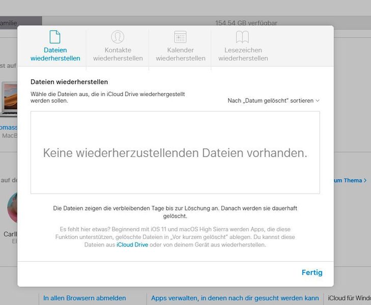 iCloud Drive ermöglicht die geräteübergreifende Datenwiederherstellung. (Apple / screenshot: Th. Joos)