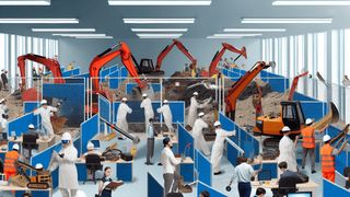 Herausforderungen im Büroalltag: Die Baustellen im Firmengebäude scheinen nie zu enden. (Bild: Dall-E / KI-generiert)