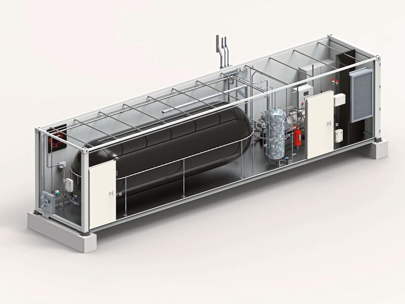 Der zweite Container enthält einen Kolbenkompressor, der mit einer speziell angefertigten Blase zur CO2-Speicherung kombiniert wurde.