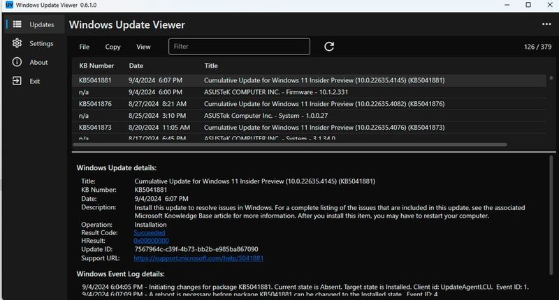 Screenshot zum „Windows Update Viewer“(Bild:  Thomas Joos)