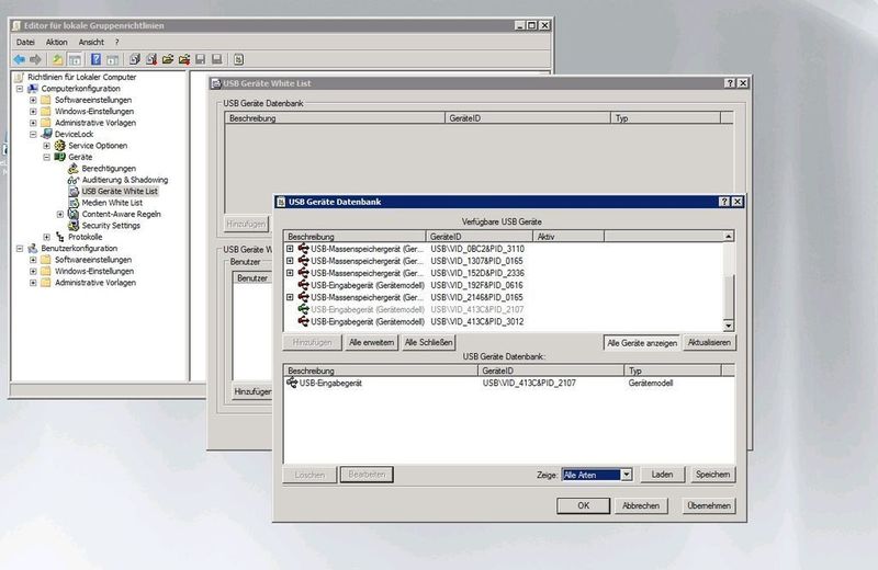 Welche Geräte dürfen an das System? Mittels einer so genannten Whitelist kann der Systembetreuer genau festlegen, welche USB-Geräte zum Beispiel von seinen Anwendern an einem Rechner zum Einsatz kommen dürfen. (Archiv: Vogel Business Media)