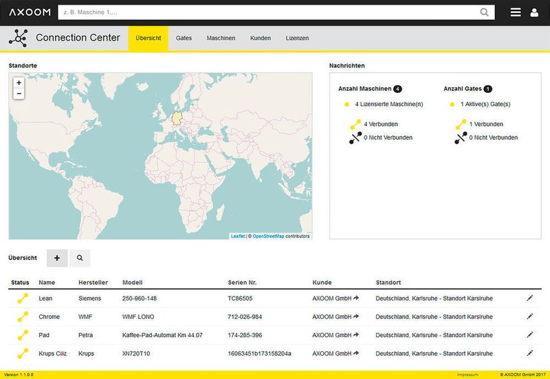 Mit dem Connection Center von Axoom lassen sich Maschinen, Komponenten und Sensoren verwalten und einbinden. (Trumpf/Axoom)