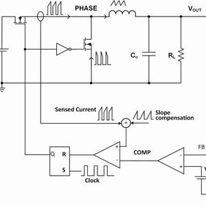 Bild 1: Blockschaltbild eines Abwärtswandlers mit Spitzenwert-Stromregelung.(Bild:  Intersil)