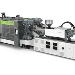 Auch die 2-Platten-Spritzgießmaschinen der Modellreihe Wintec-t-win wurden optimiert, wie Engel sagt. Sie haben nun eine deutlich höhere Einspritzleistung, was die Herstellung vergleichsweise großvolumiger Bauteile möglich macht. (Bild:  Engel)