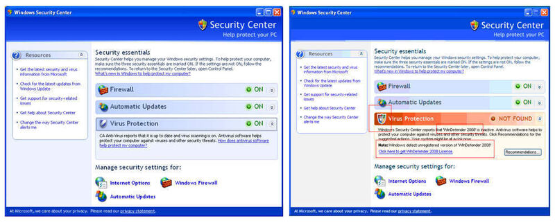 Original und Fälschung: Erst auf den zweiten Blick lässt sich das falsche Windows Security Center (rechts) vom Original unterscheiden. (Archiv: Vogel Business Media)