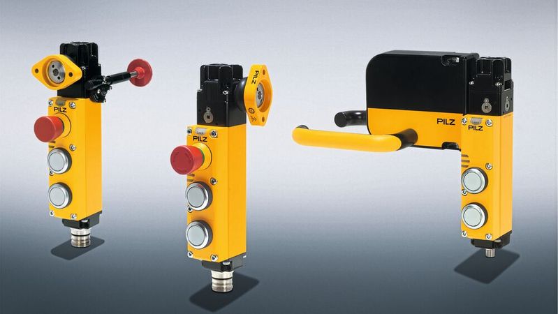 Das neue sichere Schutztürsystem PSENmgate kombiniert die klassische Sicherheitszuhaltung PSENmlock mit dem Bedienelement PITgatebox von Pilz in einer kompakten Lösung. In Summe spart PSENmgate wichtigen Platz an der Maschine und durch eine vereinfachte Verdrahtung Zeit für die Montage.(Bild:  Pilz GmbH & Co. KG)