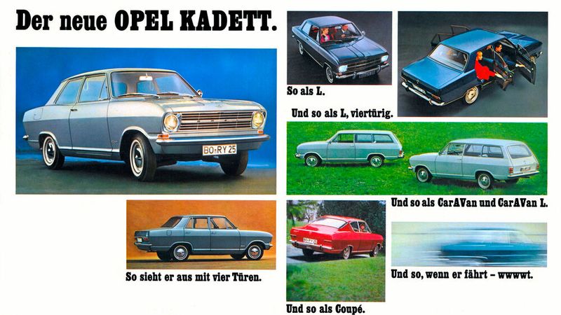 Einer für alle: Der Opel Kadett B startete 1965 als Nachfolger des Kadett A in sieben Versionen, wenig später waren es sogar 13 verschiedene Karosserievarianten. Wie der Vorgänger hatte er einen längs eingebauten Frontmotor und Hinterradantrieb. Bis Juli 1973 wurde er zusammen mit seiner gehobeneren Variante Olympia A über 2,7 Millionen Mal gebaut und gilt als eines der erfolgreichsten Opel-Modelle. Im August 1973 präsentierte Opel den Nachfolger Kadett C.  (Bild: Opel)