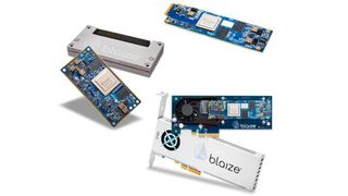 KI-Startup Blaize will mit seiner GSP-Architektur den Edge-KI-Markt revolutionieren, nun hat es seine ersten Produkte enthült: Die Xplorer-PCIM-Karten (rechts) sowie das Pathfindor P1600 System-on-Module (links). (Blaize)