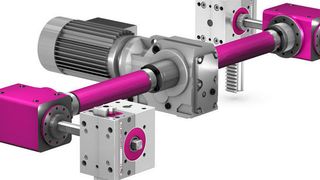Die Verteilergetriebe stellen die Synchronität der Lifgo-Zahnstangengetriebe zueinander her, der Elektrogetriebemotor befindet sich in der Mitte. (Leantechnik)