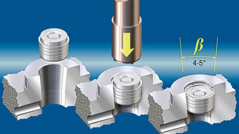Der Betaplug ist ein vormontierter, konischer Spreizstopfen, der zum Abdichten von Querbohrungen in Metallgehäusen entwickelt wurde, ohne dass Gewinde, O-Ringe oder Dichtmittel erforderlich sind.(Bild:  Lee hydraulische Miniaturkomponenten)